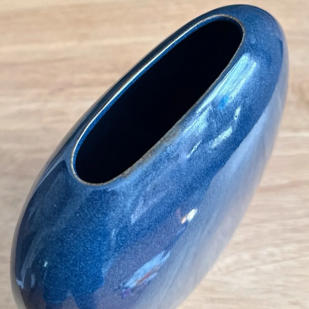 Vintage Otagiri 7” Cobalt Blue Iris Vase Japan Floral Design Ceramic 1970s 1980s